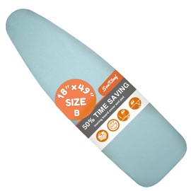 SUNKLOOF Extra Wide Ironing Board Cover and Pad,18X49 Reflective Silicone Ironing Board Cover, Resist Scorching and Staining,4 Fasteners, Elastic Edges, Protective Scorch Mesh Cloth,18X49in Blue
