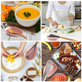 Spoon Rest for Kitchen Counter, Ceramic Cooking Spoon Holder for Stove Top, Porcelain Utensil Rest for Spatula, Ladle, Tong and Spoon, Modern Kitchen Accessories Decor, Pink