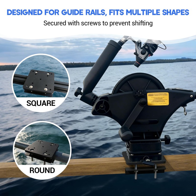Heavy Duty Universal Square/Round Rail Downrigger Mount for Cannon(Black)