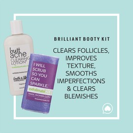 Brilliant Booty Kit | Butt Acne Clearing Lotion and ExfoliMATE Magic Body Exfoliating Cloth for Soft & Young Skin (Purple)