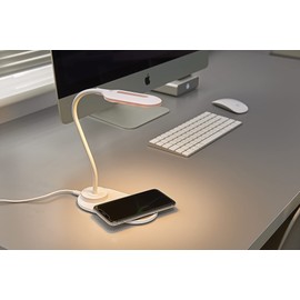Auraglow LED Flexible Neck Desk Lamp with 3 Colour Modes and 10W Wireless Smart Phone Qi Fast Charger - White - 2 Pack