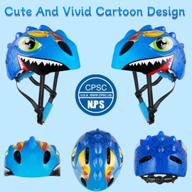 Kids Bike Helmet for Toddler Age 3-8, Lightweight 3D Children Bicycle Helmet for Boys and Girls Multi Sport Adjustable for Scooter Bicycle Youth Child Skateboard Safety Cycling Skating (Blue)