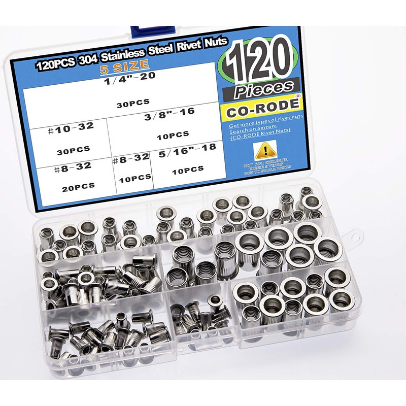 CO-RODE 120pcs 8-32 10-32 1/4"-20 5/16"-18 3/8"-16 304 Stainless Steel