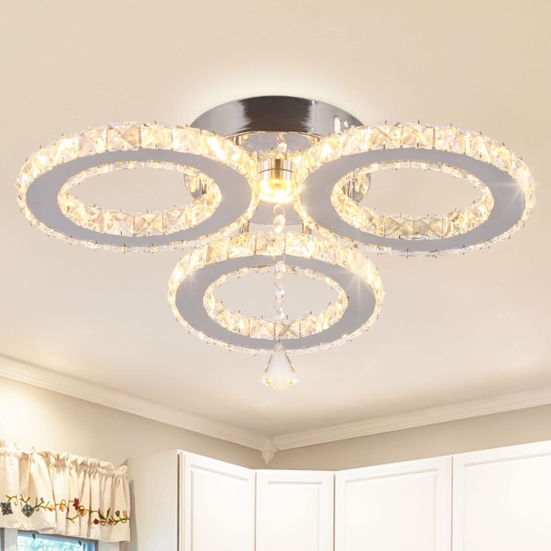 diisunbihuo Dimmable LED Crystal Ceiling Light 13x3.5 Inches 3 Rings