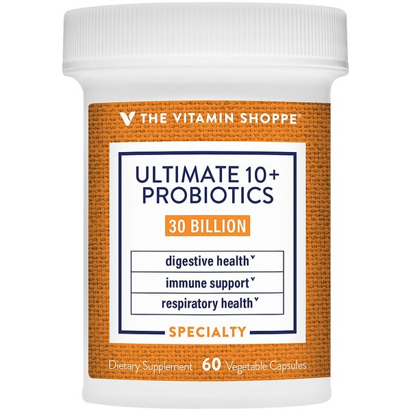 The Vitamin Shoppe Ultimate 10+ Probiotics, 30 Billion CFUs for Digestive Health, Immune Support and Respiratory Health (60 Vegetable Capsules)