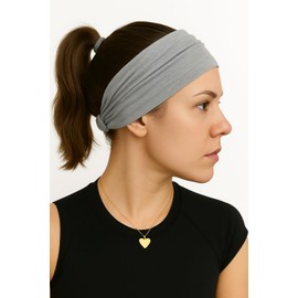 FSM Beauty Wide Headband, All-Season Stretchy Hair Wrap, Yoga Turban Style, Black, Coffee, Grey (Grey, One Size)