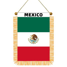 Mexico Window Hanging Flag With Fringy, Mexican Mini Flag Banner For Car Rearview Mirror, Mini Hanging Decor Double Sided Flag With Suction Cup 4x6 Inch
