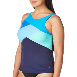 Nautica Tankini de Cuello Alto estándar para Mujer, Verde Azulado, M