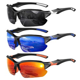 Gafas de Sol Deportivas Polarizadas Hombre y Mujer,Gafas Deportivas Ciclismo,Protección UV400/Par Rodilleras Deportivas (Negro + Azul oscuro + Naranja)