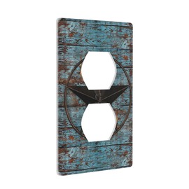 Rustic Brown Blue Shabby Wood Outlet Covers Wall Plate Decorative Duplex Light Switch Cover Electrical Receptacle Vintage Plank Board Switchplate Faceplate for Farmhouse Bathroom Home Decor