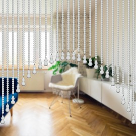 Wood Beaded Door Curtain Self-Adhesive, Door String Beads Curtains for Doorways Boho Hippie Window Closet Door Way Bead Hangings Curtain (White, 25 Strings)