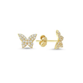 Wish Carat 14k Gold Stud Earrings - Hypoallergenic Earrings, Dainty Jewelry for Women | Butterfly, Heart Gold Earrings