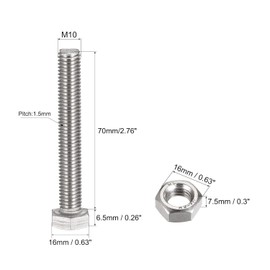 TA-VIGOR 4Pcs M10 x 70mm Hex Head Screws Bolts, Nuts, Flat & Lock Washers Kits, Fully Thread Hexagon Bolts, High Tensile Cap Screws for Metal Work, Automotive Machinery, Bike Motorcycles Repair