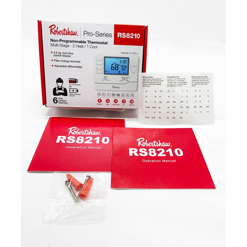 Robertshaw RS8210 Pro Series Non-Programmable Thermostat, Multi-Stage, 2 Heat /