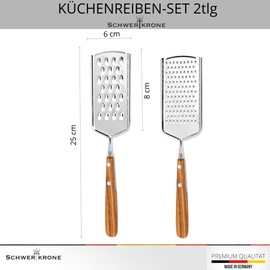 Schwertkrone Set of 2 Kitchen Grater Cheese Grater Vegetable Grater Fine/Coarse Olive Wood / Stainless Steel Vegetable Slicer Made in Germany