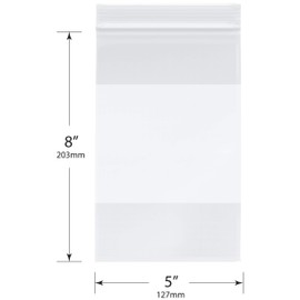 Plymor Zipper Reclosable Plastic Bags w/White Block, 2 Mil, 5" x 8" (Pack of 200)