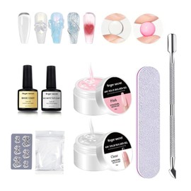 Solid Nail Builder Gel Set, Pink&Clear Nail Extension Gel with Nail Art Tools, DIY Non Stick Hand for Nail Art, Solid Builder Gel for Long Lasting Manicures Nail Enhancement Gel Poly Nail Gel