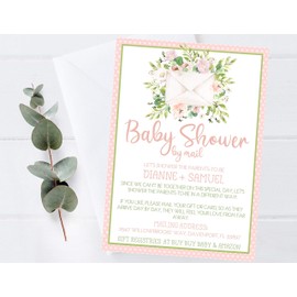 Girls Pink Baby Shower By Mail Invitations, Virtual Baby Shower Invitation Card Sets With Matching Return Address Labels, Far Away Baby Shower Invitations For Girls