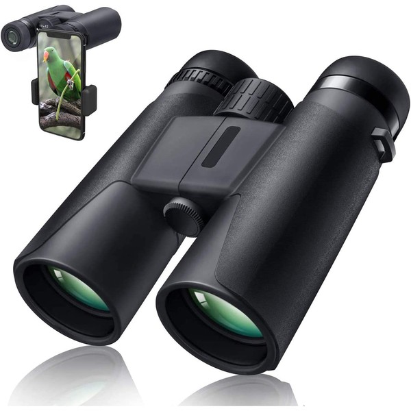 Funwell 10X42 Professional Binoculars with Smartphone Adapter, Compact Waterproof Low