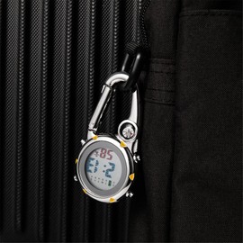 Ibohevo Clip on Watch with Compass Digital Carabiner Watch 3ATM Waterproof Backpack Fob Watch with Alarm Clock
