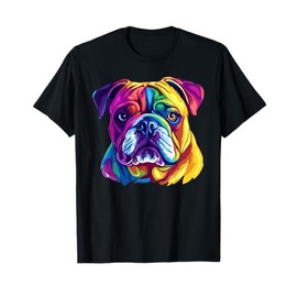 Colorful English Bulldog Dog Art T-Shirt for Men Women Kids