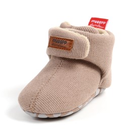 Unisex-Baby Fleece Booties Cozy Baby Bootie Socks Non Skid Gripper Bottom(0-6Months, Khaki)