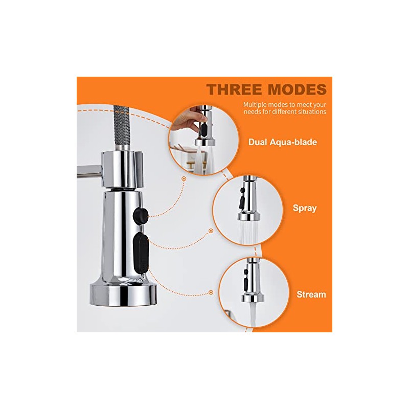Kitchen Faucet Head Replacement with 15 Adapters, 3 Function Pull
