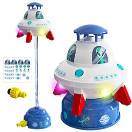 Skirfy UFO Water Sprinkler for Kids Toys,Outdoor Summer Water Rocket with Light Up Liftoff 9-16ft & Spin,Water Toy Backyard Lawn Birthday Gift for Gilrs Boys Age 3 4 5 6 7 8 Year Old