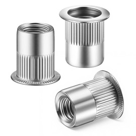 SG TZH 60Pcs Rivet Nut 1/4"-20UNC Stainless Steel 304 Flat Head Rivnut Threaded Insert Nutsert Rivet Nut, Knurled Body