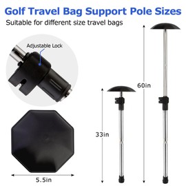 Greeily Golf Travel Bag Support Pole, 33"-60" Golf Club Travel Protector Stick for Bag Telescopic Adjustable Airlines Stiff Arm Club Protector Stainless Steel Pole (Silver)
