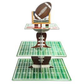 Estivaux 3-Tier Football Cupcake Stand for Dessert Table, Sports Rolls Ball Cupcake Tower Tray White Brown Cardboard Cake Dessert Stand for 24 Cupcakes Sports Football Party Decorations