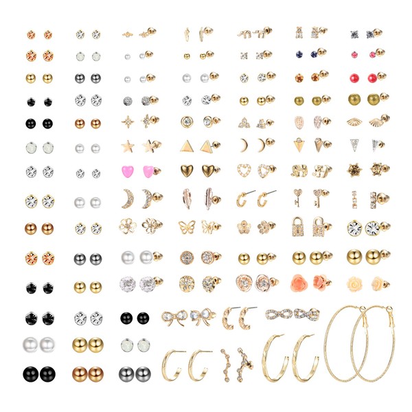 BESTEEL 93 Pairs Assorted Multiple Stud Earrings Set for Women