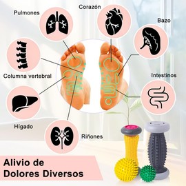 Bolas de Masaje 4Pzs, Rodillos de Masaje Pelota Yoga con 2 Masajeador de Pies Profundo y 2 Spiky Roller Ball Tejido Profundo para Alivio del Dolor Fascitis Plantar Pie Hombro Espalda Brazo Pierna Mano