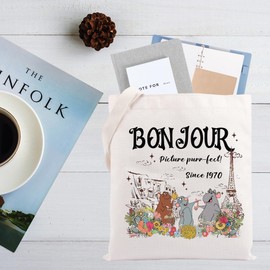 CMNIM Remy Merch Gifts Rat Bonjour Tote Bag Mouse Chef Gift Remy Movie Shuolder Bag for Rat Fans Gifts Family Trip Gift ("Bonjour Picture TE")
