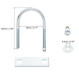 uxcell Round U-Bolts, 4 Set 55mm Inner Width 100mm Length M8 Zinc-Plated Carbon Steel U Clamp Bolt with Nuts and Plates, for Boat Trailer