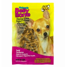 Fido Naturals Belly Bones for Dogs, 100 Yogurt Flavor Mini Dog Dental Treats(100 Count) - Made in USA - for Extra Small Dogs - Plaque and Tartar Control for Fresh Breath, Digestive Health Support