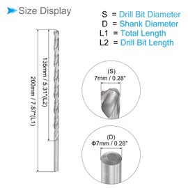 CoCud Extra Long Twist Drill Bit, 0.3 inch (7 mm) Drill Diameter, 7.9 inches (200 mm), Total Length, High Speed Steel, Twist Drill Bit, Copper, Metal, For Carpentry