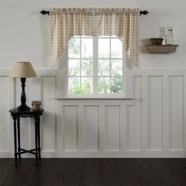 VHC Brands Annie Buffalo Tan Check Swag CURTAIN SET LINED COUNTRY Cottage