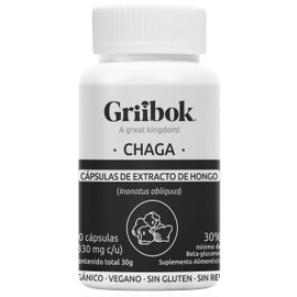 Griibok | Hongo Chaga | 90 cápusulas de 330 mg c/u | Orgánico Vegano Sin Gluten