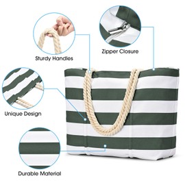 oscaurt Beach Bag Large Swimming Bag Shopper Bag Women's Waterproof Tote Bag with Zip Travel Bag Swimming Bag Sauna Bag Women, Army Green