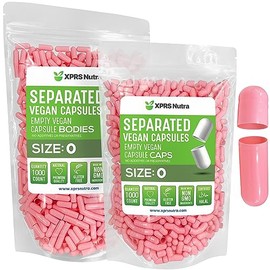 XPRS Nutra Vegan Size 0 Separated Capsules - 1000 Count Premium Empty Capsules Separated in Bags - Separated Empty 0 Capsules - Pill Capsules Empty for DIY Supplement Filling (Pink)