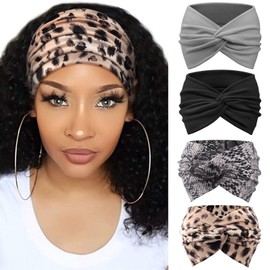 DRESHOW 4 Pack Turban Headbands for Women Wide Vintage Head Wraps Knotted Cute Hair Bands Accessories