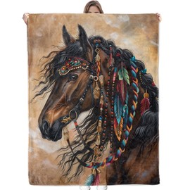 Bidesk Pretty Horse Flannel Blanket - Soft, Cozy, Lightweight, Fuzzy, and Warm Throw - Perfect for Couch, Bed, Travel, and Outdoor Use - for Men Women Adults Kids 60"×50"