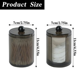 DIBALIYI 4PCS Plastic Cotton Pad Holder, Black Cotton Bud Holder with Lids, Round Qtip Pad Dispenser with Sticker, Apothecary Jars Canister for Swab Hair Ties Makeup Sponges Floss Qtip