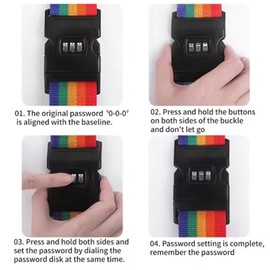 Pack of 2 Luggage Straps with Combination Lock - 200 x 5 cm Luggage Strap with 2 Pieces Luggage Tag Set, Adjustable Cross Suitcase Luggage Straps, Luggage Strap for Suitcase, Luggage, Travel Bag