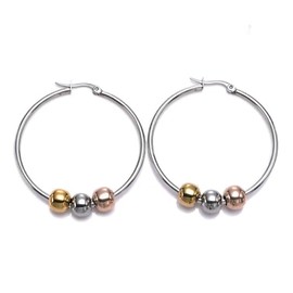 PhoebeTan Hoop Earrings with Titanium Steel Ball Trendy Dangle Hoop Earrings for Women, one size, Titanium, No Gemstone