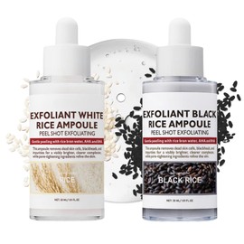 MEITREND Peel Shot Glow Reis Ampoule Duo, Weiße + Schwarze Reis Ampulle Sanftes Peeling für Gesicht, Reis-Peeling Serum genge Mitesser, Porenreinigung, Feuchtigkeits und Strahlende Haut