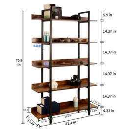 Vocuer 5 Tier Tall Bookcase - Wide Bookshelf for Bedroom & Office, 5 Shelf Open Bookcase