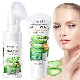 Limpiadores Faciales De Aloe Vera, Espuma Hidratante Suave Con Cepillo, Limpieza Profunda, Control De Grasa De Larga Duración, Limpiador Facial Espumoso De Aloe Vera Para Todo Tipo De Piel.