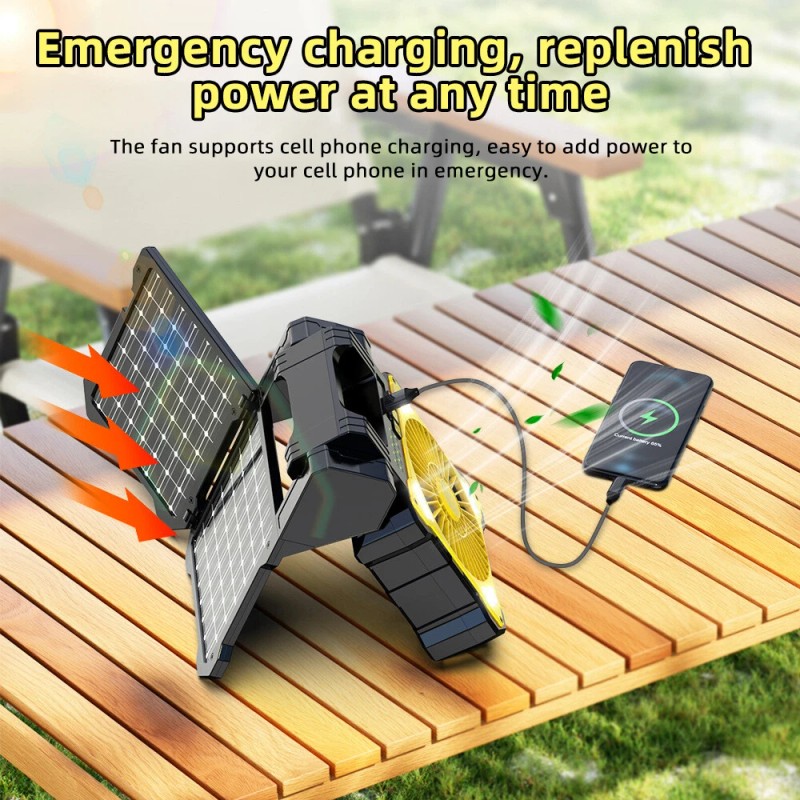 Portable Solar Powered Camping Fan 5200mAh Rechargeable Fan with Timer